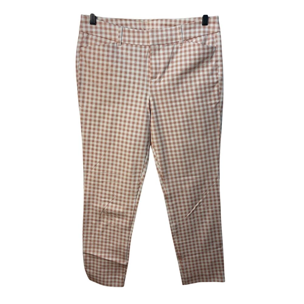 Old Navy‎ Pixie Ankle Pants Tan White Gingham Check Mid Rise Slim Tapered Size 8